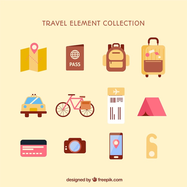 Free vector travel elements collection in flat style