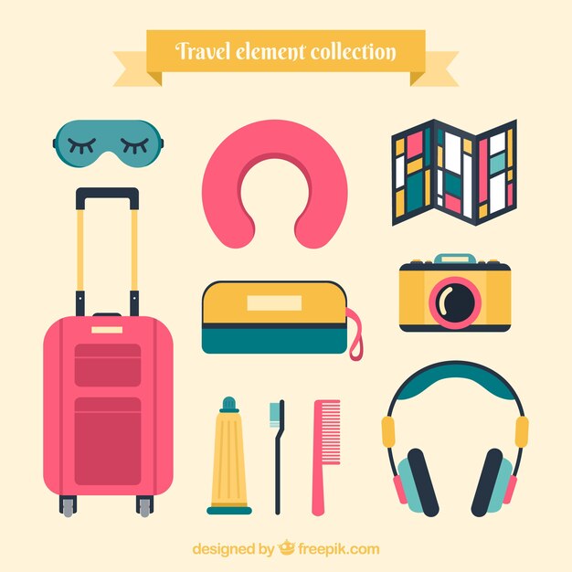 Travel elements collection in flat style