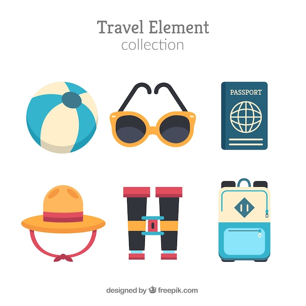 Travel elements collection in flat style