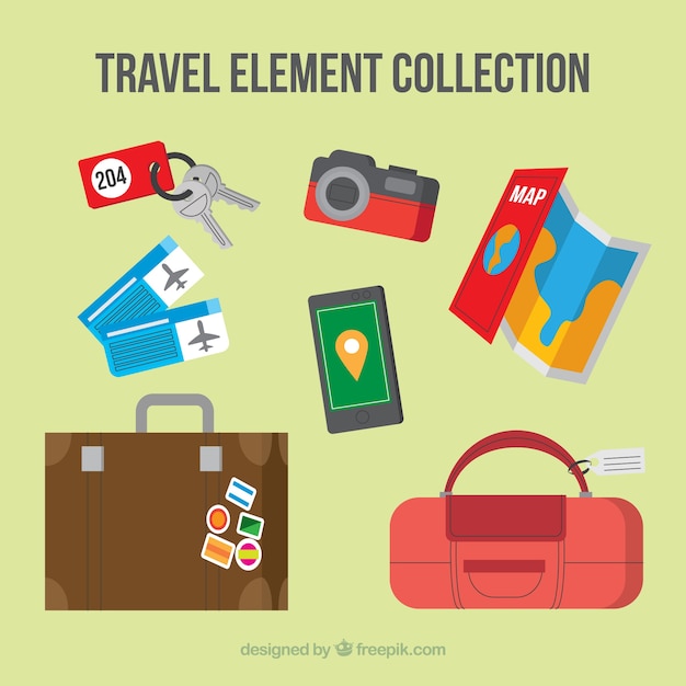 Free vector travel elements collection in flat style