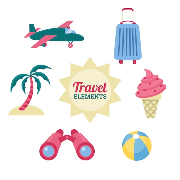 Travel elements collection in flat style