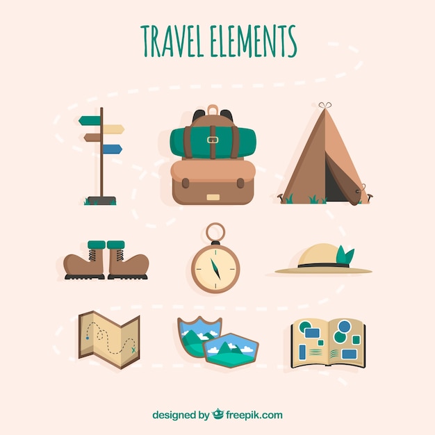 Travel elements collection in flat style