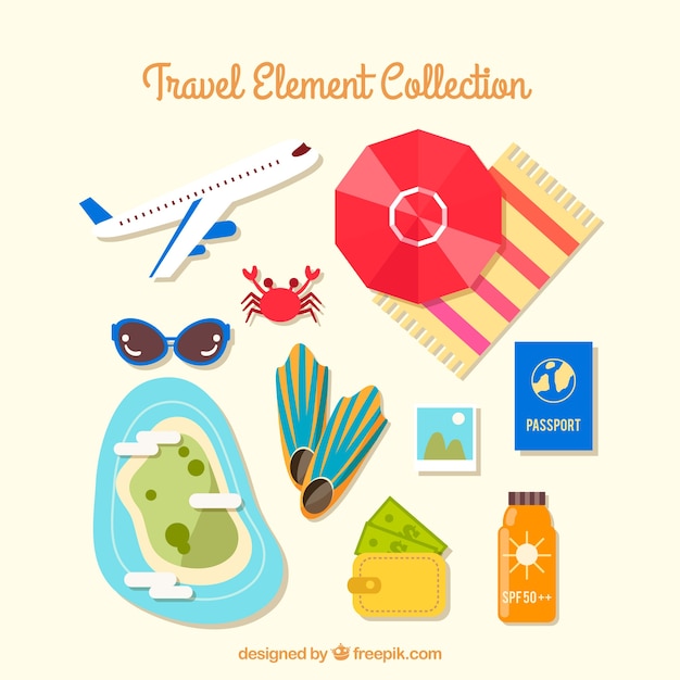 Travel elements collection in flat style