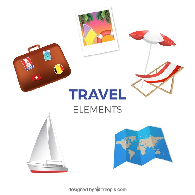 Travel elements collection in realistic style