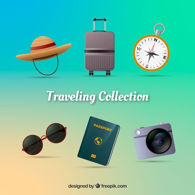 Travel elements collection in realistic style