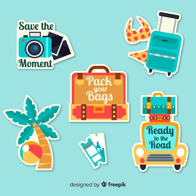 Free vector travel elements stickers collection