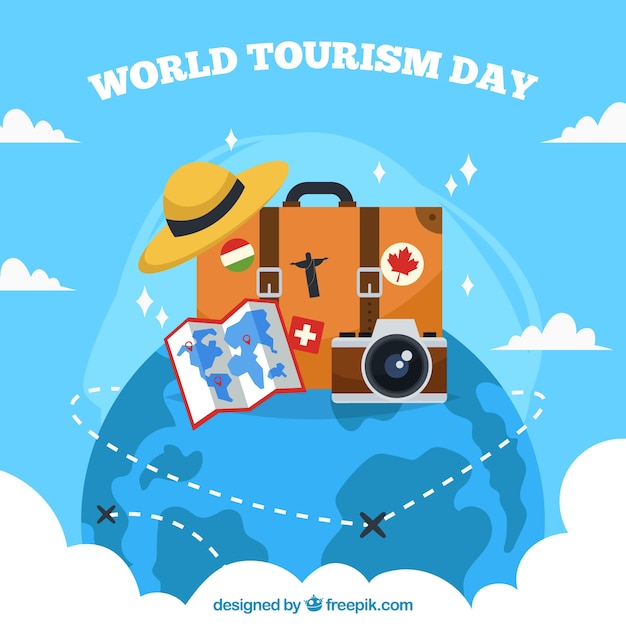 Free vector travel elements on the world, world tourism day