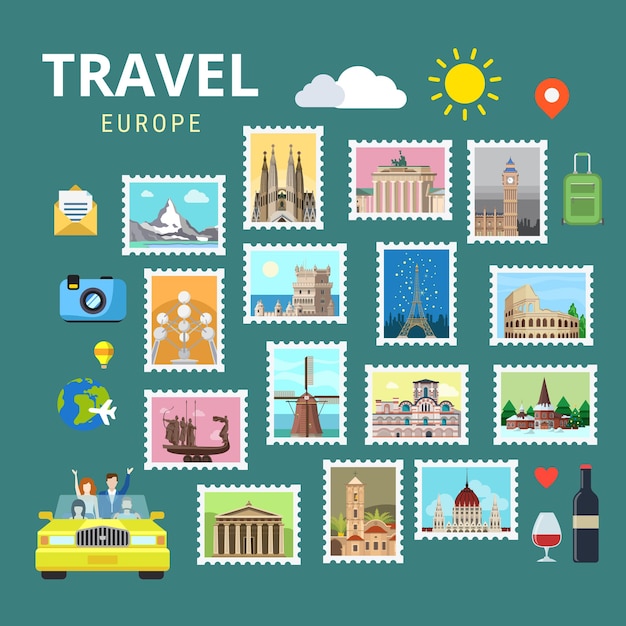 Free vector travel europe england italy france austria switzerland ukraine