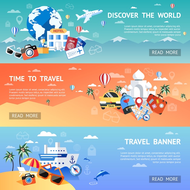 Free vector travel flat banner set