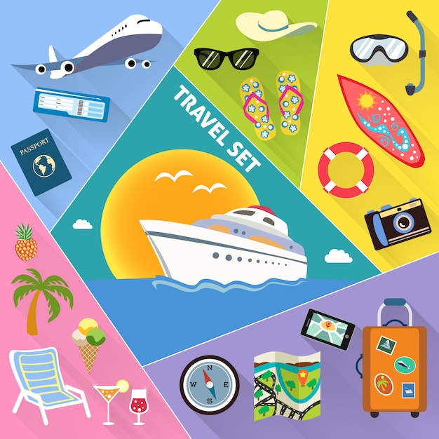 Free vector travel flat icons set