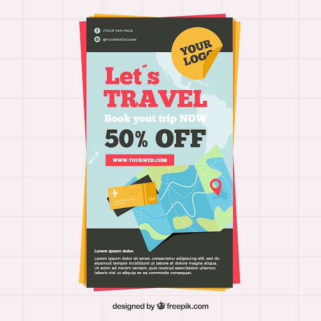 Free vector travel flyer template with flat design