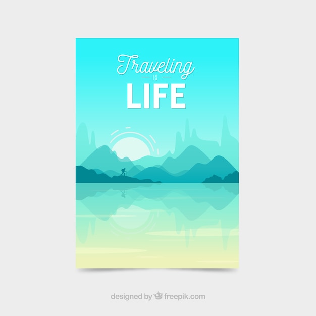 Free vector travel flyer template with flat landscape