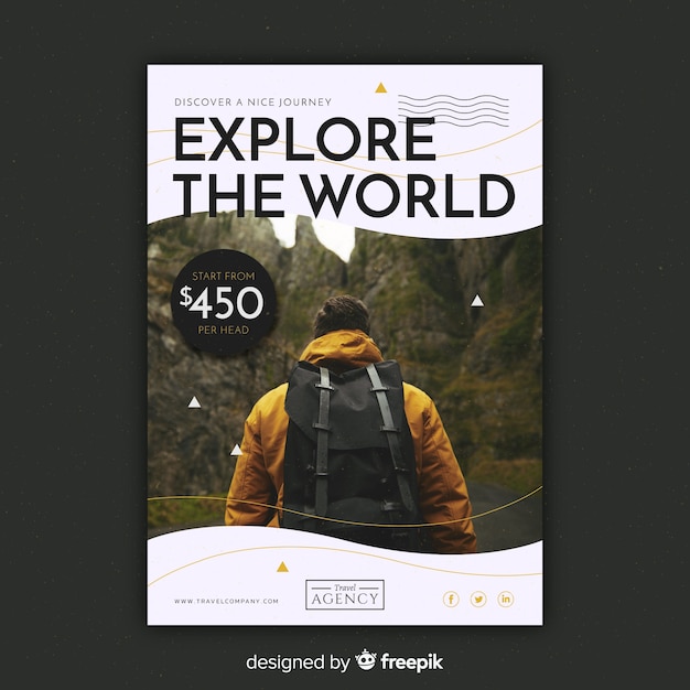 Free vector travel flyer template with image