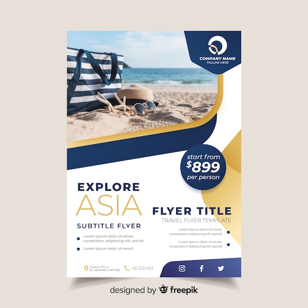 Travel flyer template with photo