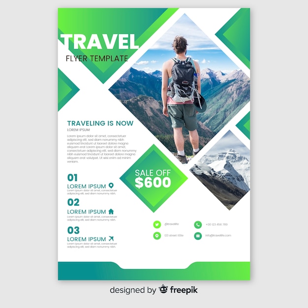 Travel flyer template with photo