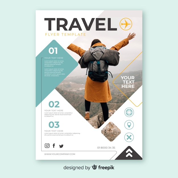 Free vector travel flyer template with photo