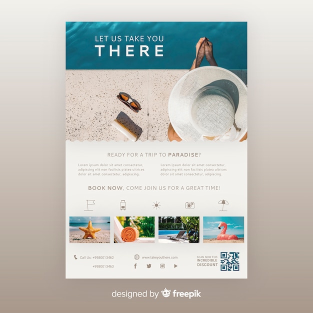 Free vector travel flyer template with photo