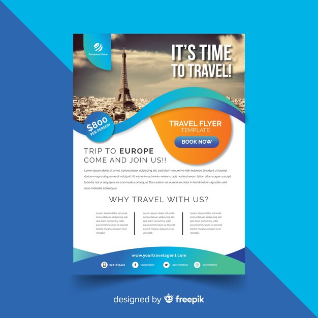 Travel flyer template with photo