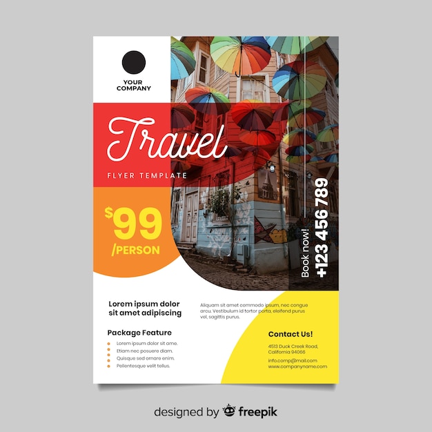 Free vector travel flyer template with photo