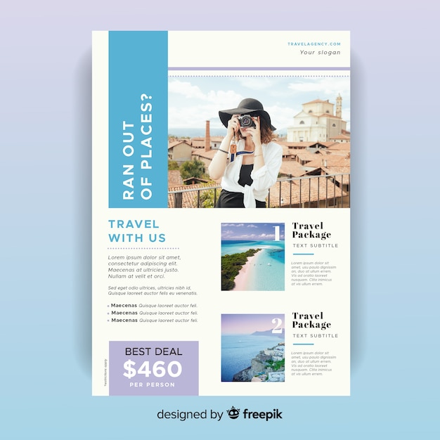 Travel flyer template with photo