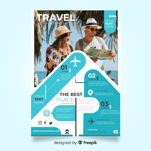 Free vector travel flyer template with photo