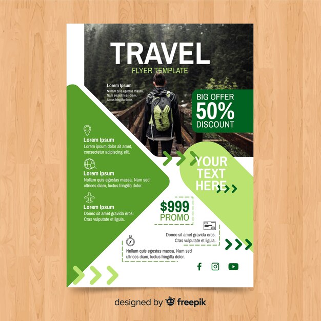 Travel flyer template with photo