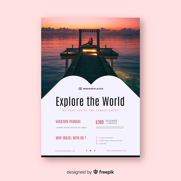 Free vector travel flyer template with photo