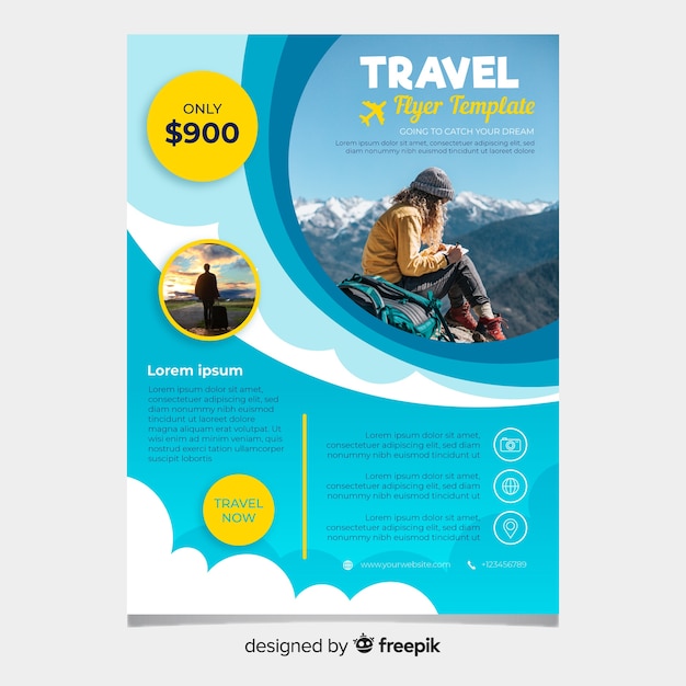 Free vector travel flyer template with photo