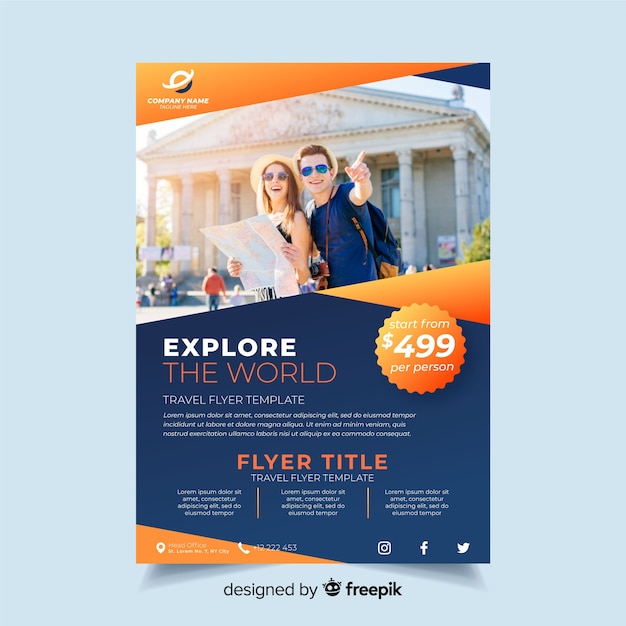 Travel flyer template with photo