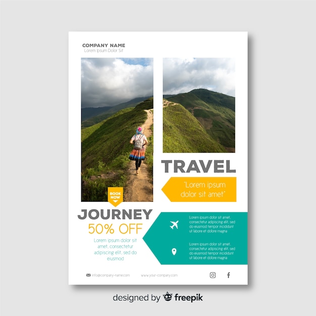 Free vector travel flyer template with photo