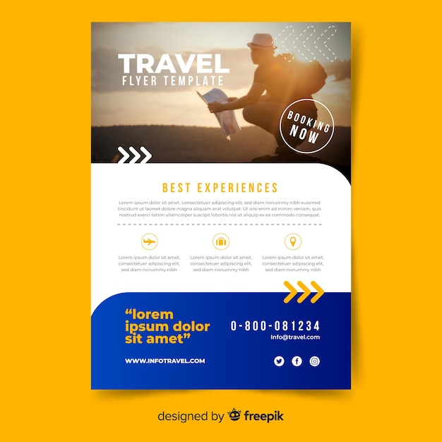 Free vector travel flyer template with photo