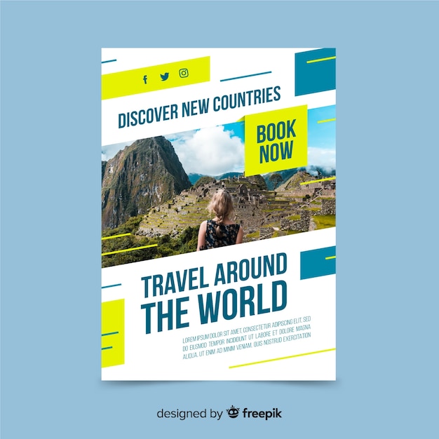 Travel flyer template with photo