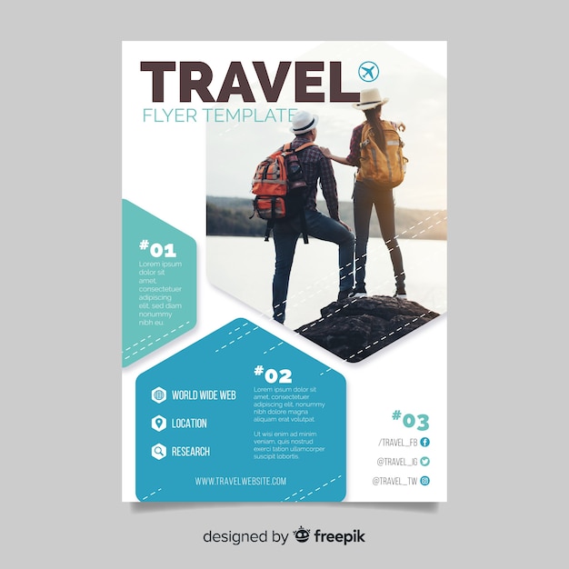 Free vector travel flyer template with photo