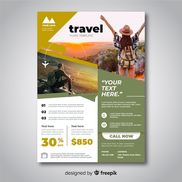 Travel flyer template with photo