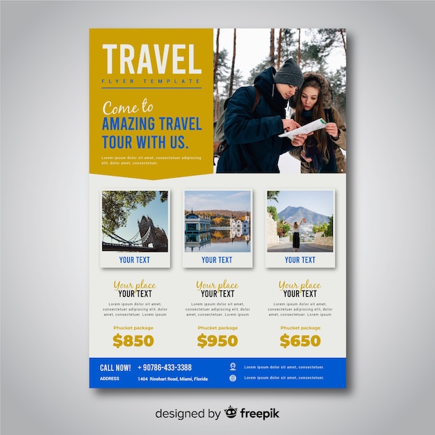 Travel flyer template with photo