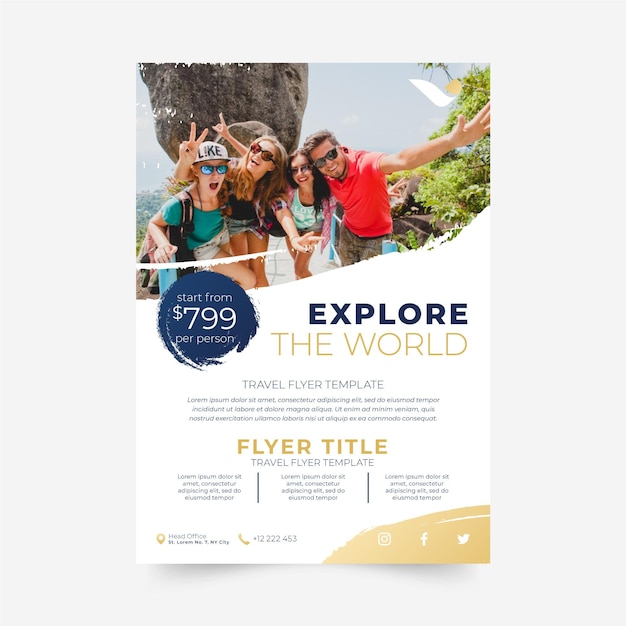 Free vector travel flyer template with photo