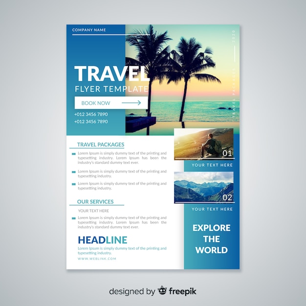 Free vector travel flyer template with photo