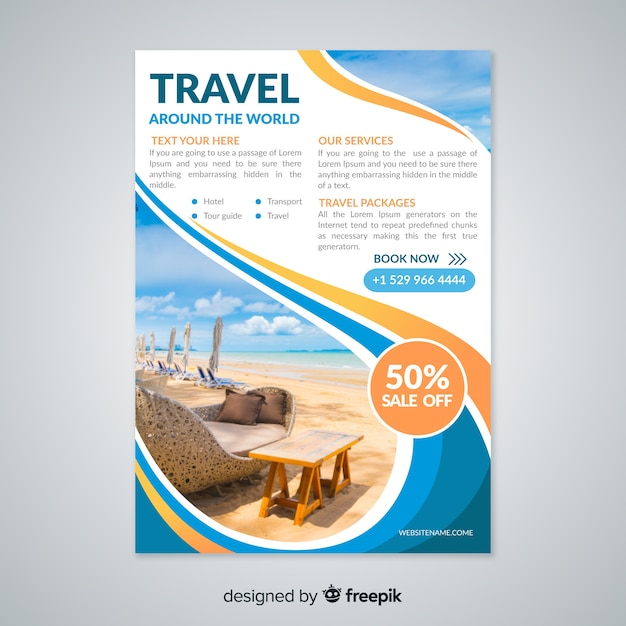 Free vector travel flyer template with photo