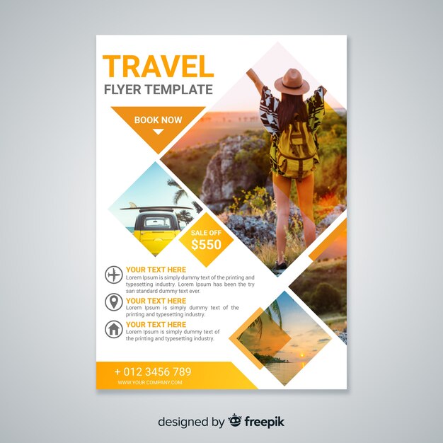 Travel flyer template with photo