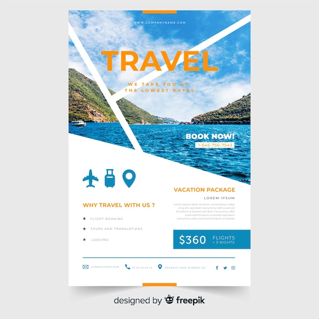 Travel flyer template with photo