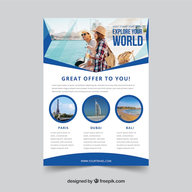 Free vector travel flyer with photo of destinations