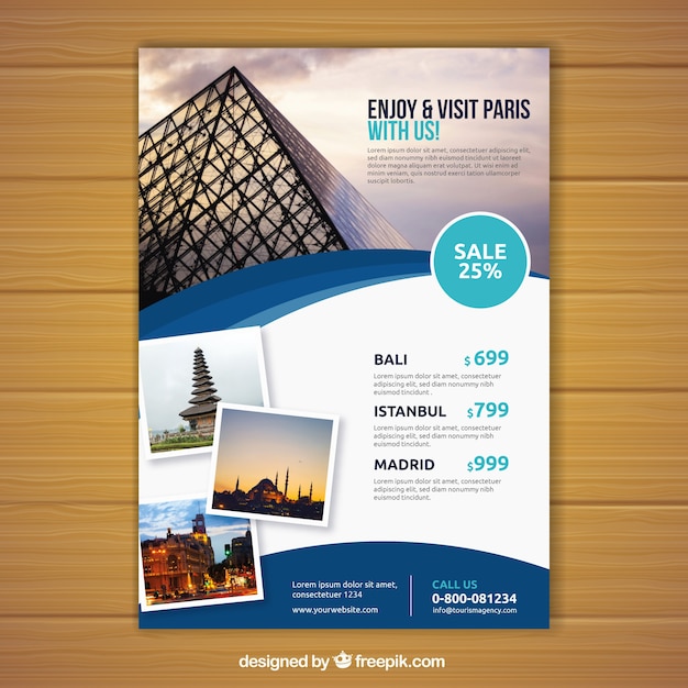 Travel flyer with photo of destinations