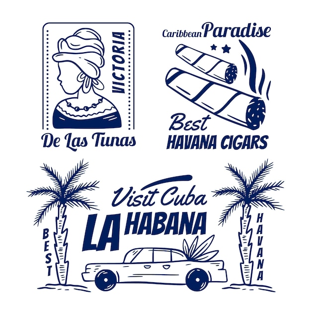 Free vector travel hand drawn cuban stamps