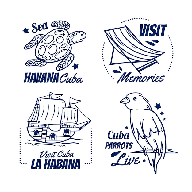 Travel hand drawn cuban stamps