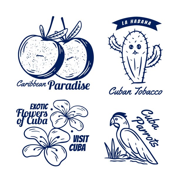Free Vector travel hand drawn cuban stamps