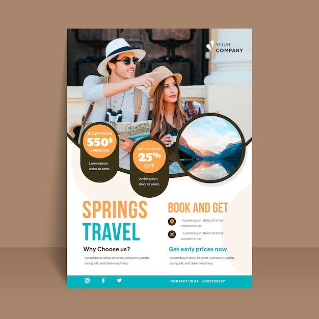 Travel hand drawn flat brochure