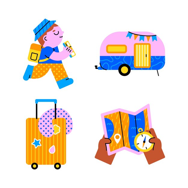 Free vector travel harmony stickers collection