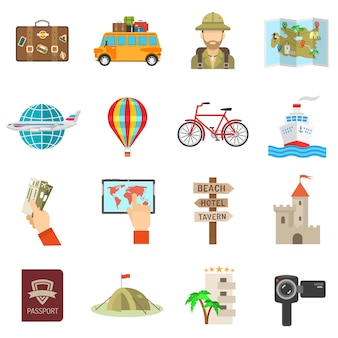 Travel icons flat