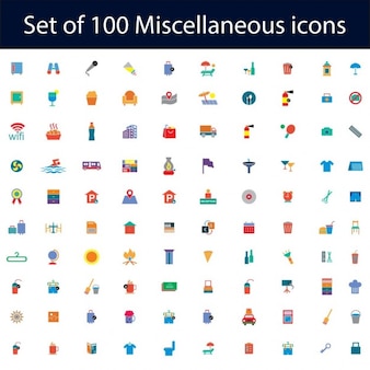 Un insieme di 100 icone piane impostato per web e mobile apps