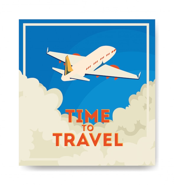 Travel illustration with airplane flying